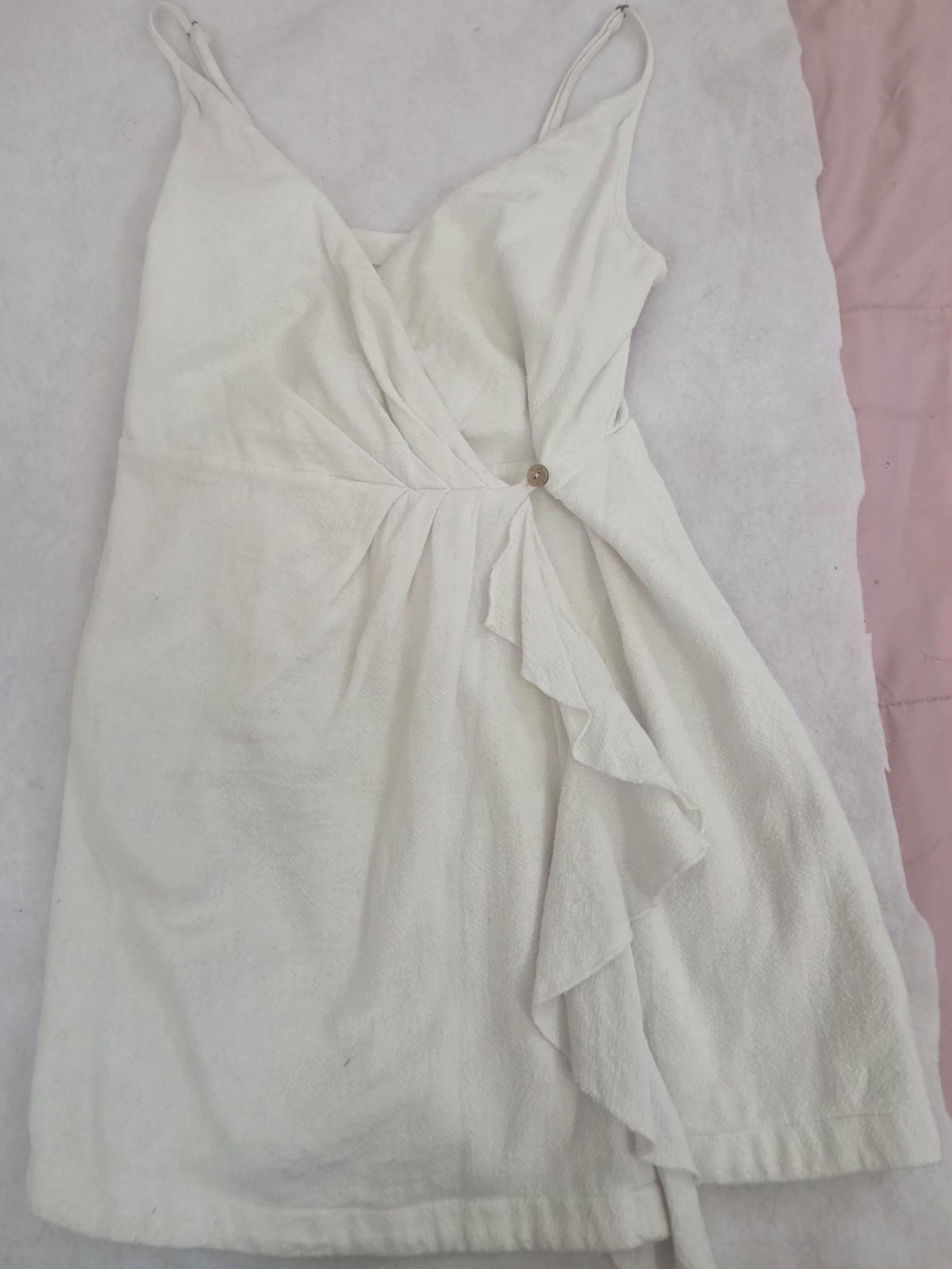 Free People Off-White Wrap-Front Spaghetti Strap Mini Dress